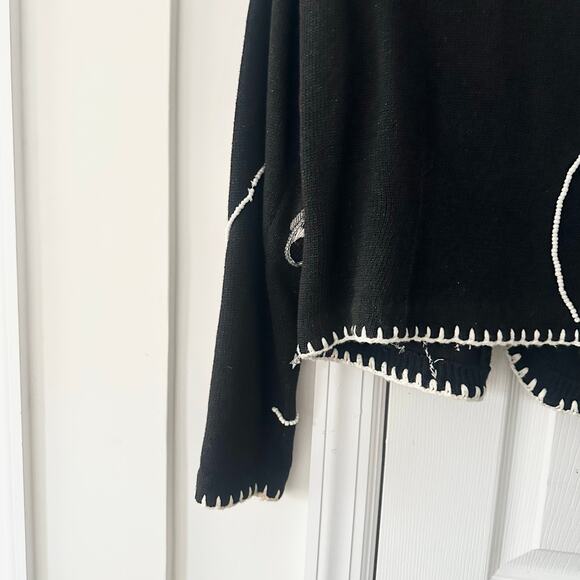 Michael Simon Black Embellished Beaded White Ice Skates Button Cardigan Medium - Picture 13 of 14